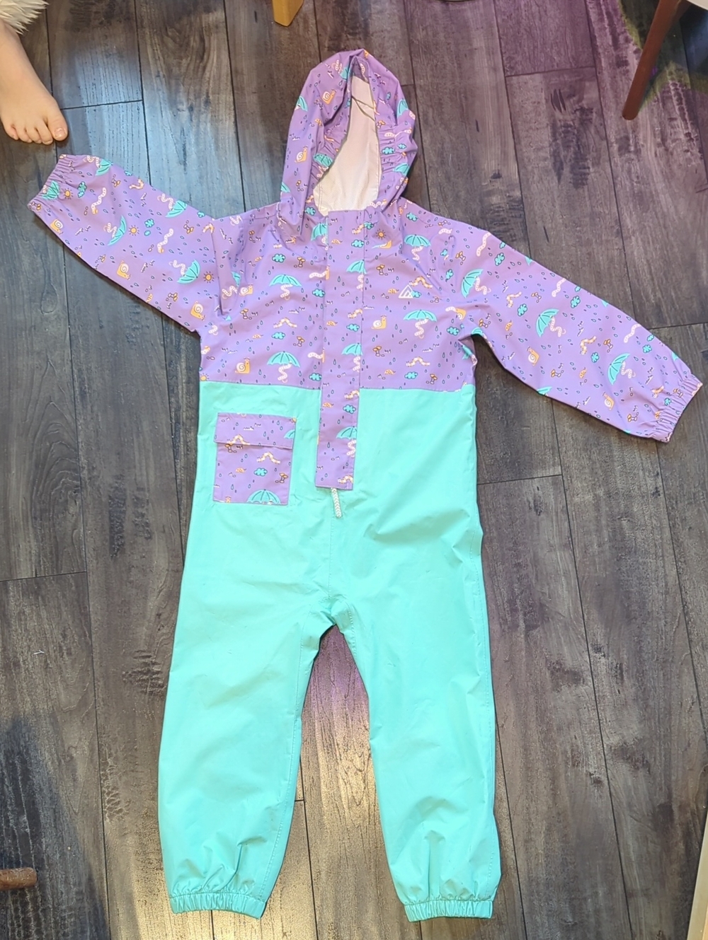 Kids Waterproof One-Piece Rain Suit - Purple & Mint